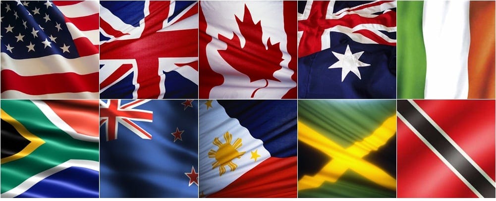 Agradecimentos em inglês em diferentes países