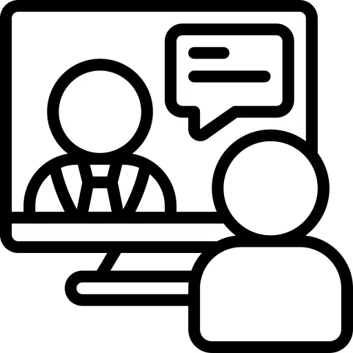 Um ícone de um professor e um aluno tendo uma aula de inglês.